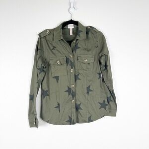 Knox Rose Button Up Star Print Blouse Green Sz XS‎